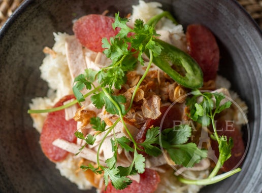 Sticky Rice with Pork, Sausage and Dried Shrimps (Xoi Man)