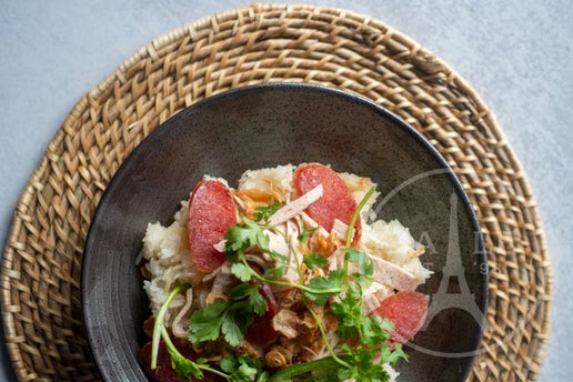 Sticky Rice with Pork, Sausage and Dried Shrimps (Xoi Man)